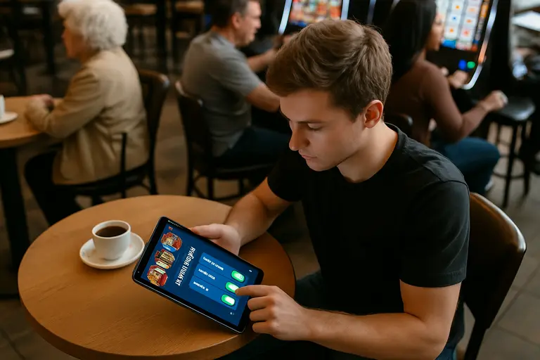 Mobile gambling account screen with limit and verification options visible