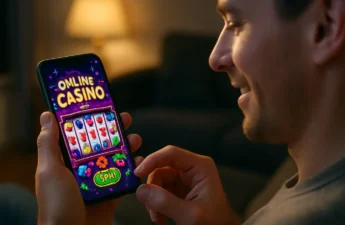 Mobile Casino Performance dashboard on a smartphone beside payment and security icons