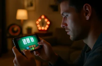 U.S. Online Casino Market forecast chart on a laptop beside a mobile gaming app screen