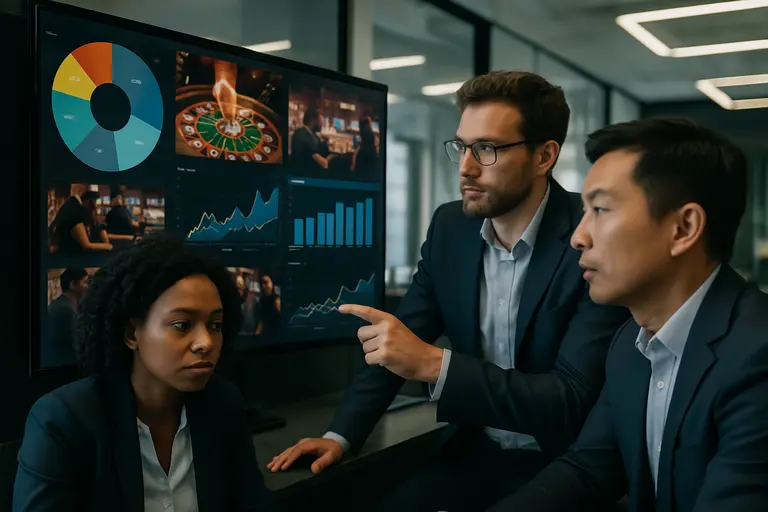 Analyst reviewing casino engagement charts on a laptop
