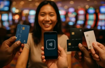 Mobile cashier screen showing casino payment methods and verification steps