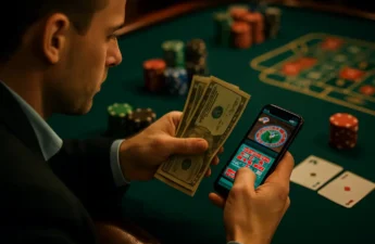 Casino payment methods shown on a mobile cashier screen beside debit and wallet icons