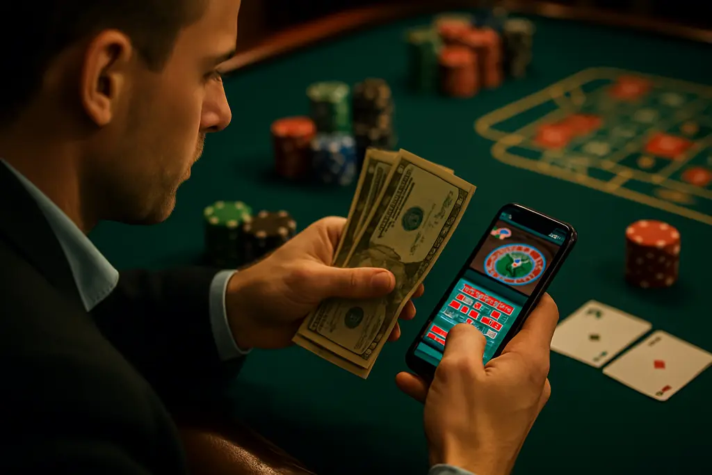 Casino payment methods shown on a mobile cashier screen beside debit and wallet icons