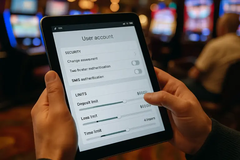 User account settings page with security and limit controls visible